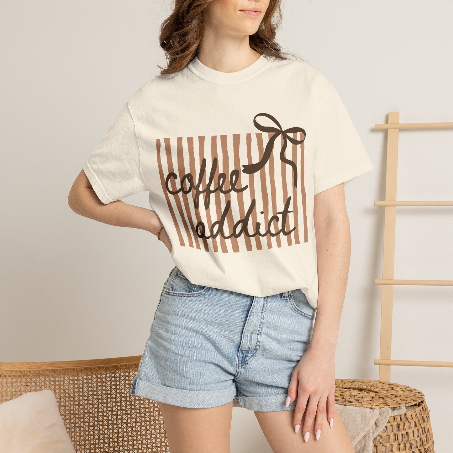 Coffee Addict T-Shirt — Striped Ribbon Coffee Lovers Tee