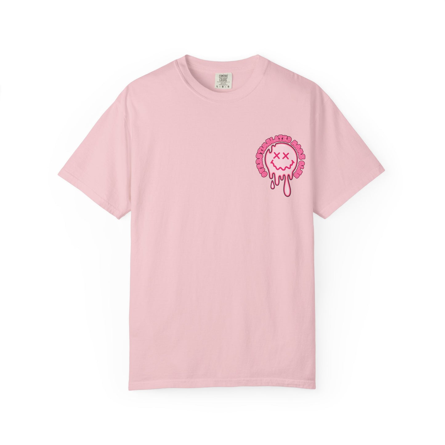 Overstimulated Moms Club T-Shirt — Pink Drip Leopard Graphic Tee