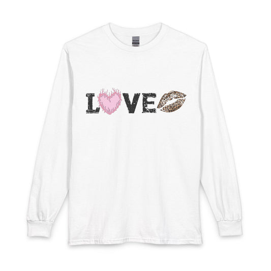 LOVE Heart and Leopard Kiss Long Sleeve Shirt