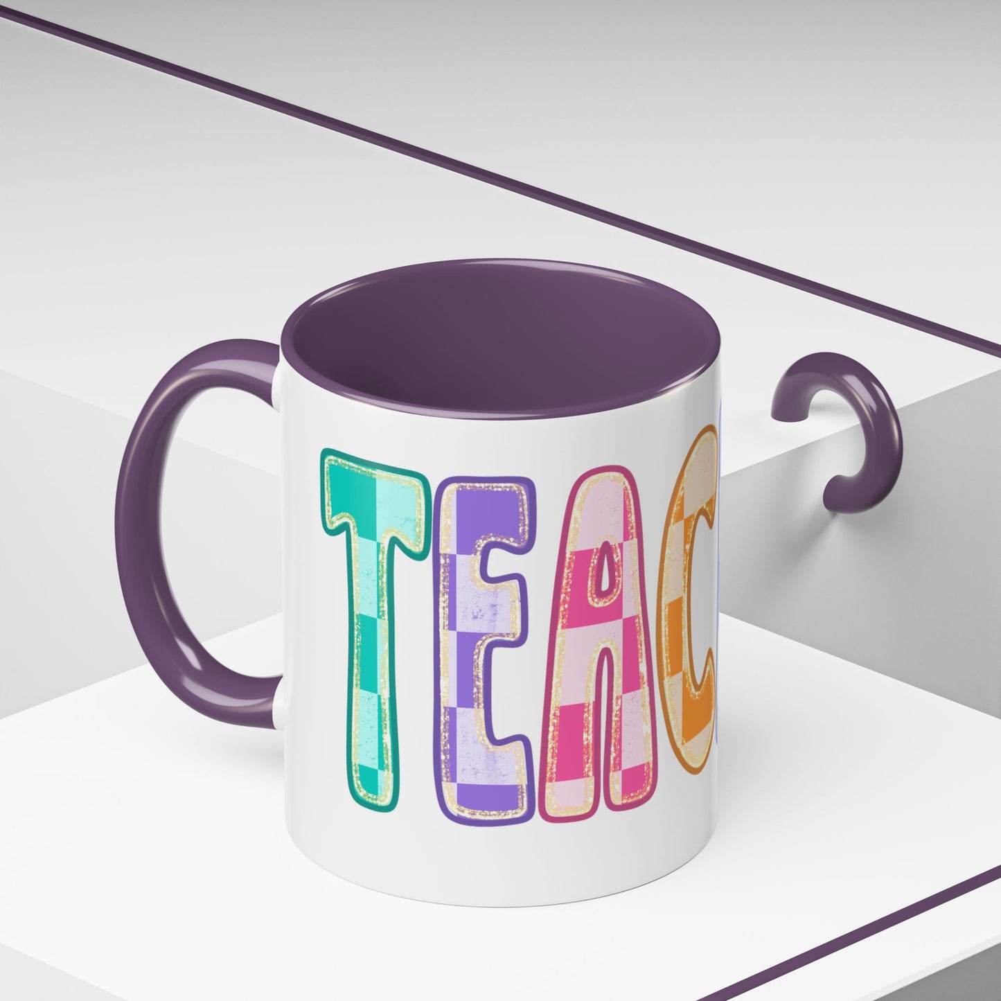 Teacher Rainbow Checker Accent Coffee Mug