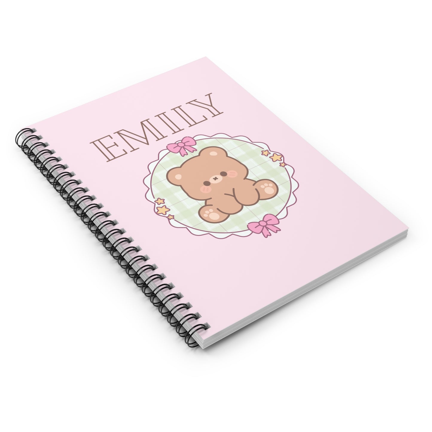 Personalized Pink Bear Spiral Notebook — Custom Name