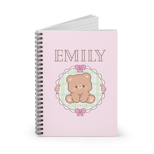 Personalized Pink Bear Spiral Notebook — Custom Name