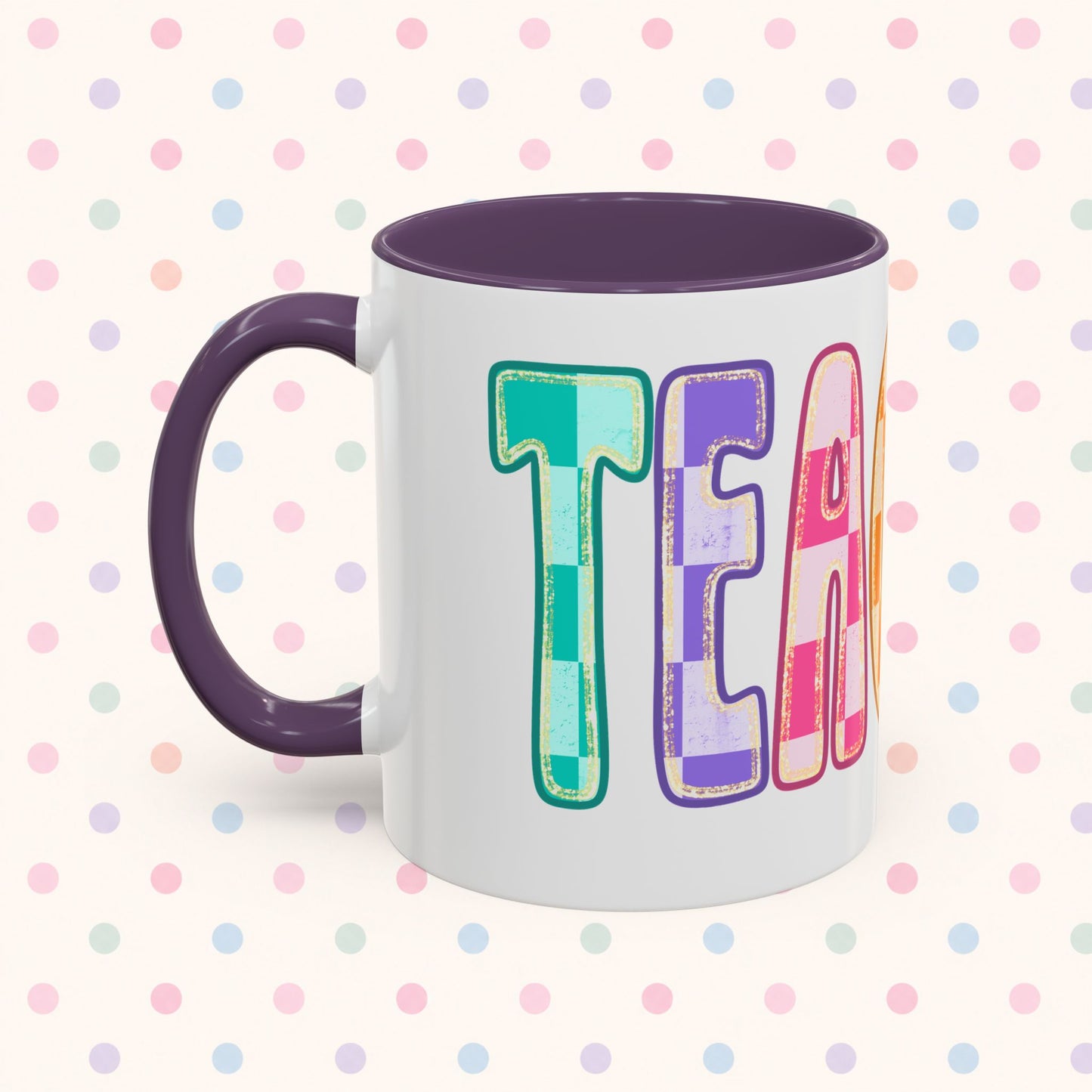 Teacher Rainbow Checker Accent Coffee Mug