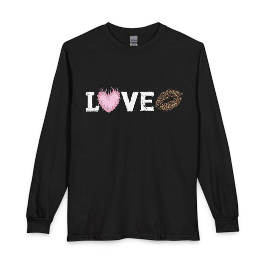 LOVE Heart and Leopard Kiss Long Sleeve Shirt