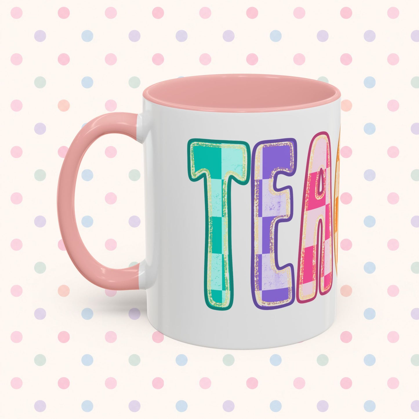 Teacher Rainbow Checker Accent Coffee Mug