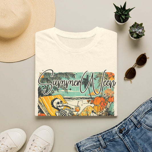 Summerween T-Shirt — Vintage Skeleton Beach Pumpkin Graphic Tee