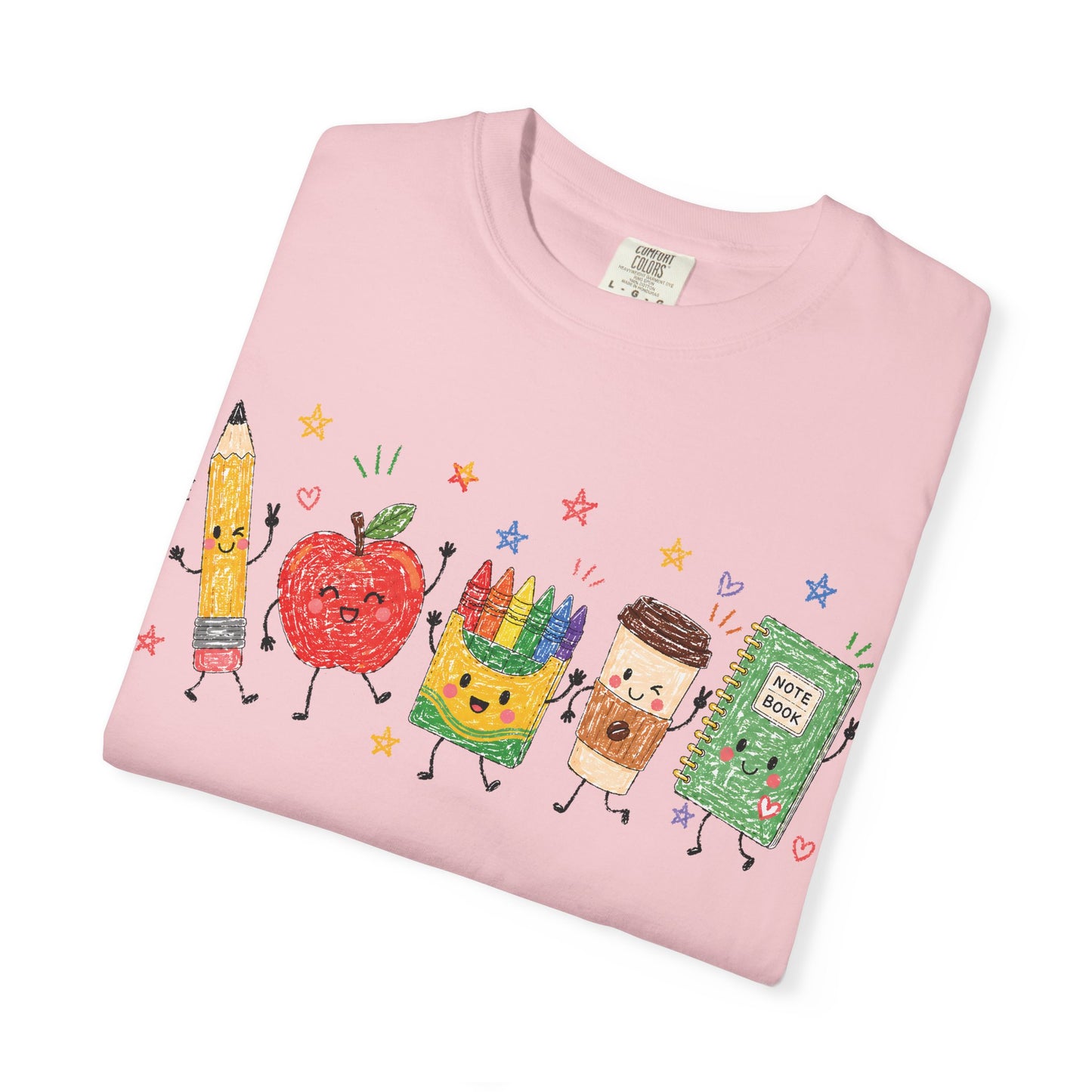 Cute Pencil, Apple & Crayon Characters Back-to-School Tee