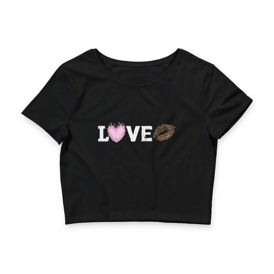Womens Crop Tee — LOVE Leopard Kiss