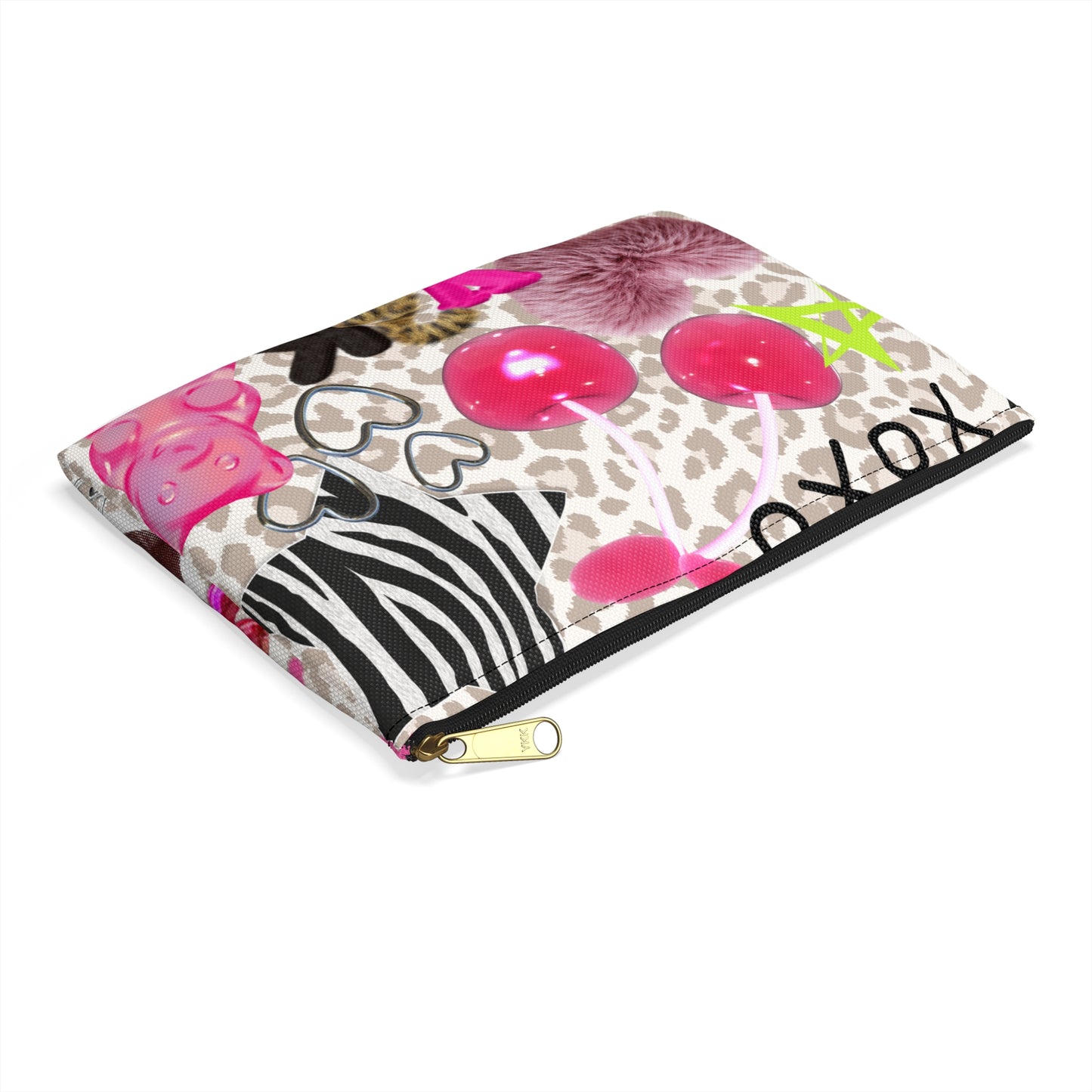 Y2K Collage Pencil Pouch | Cherry Hearts Zebra Leopard