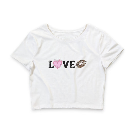 Womens Crop Tee — LOVE Leopard Kiss