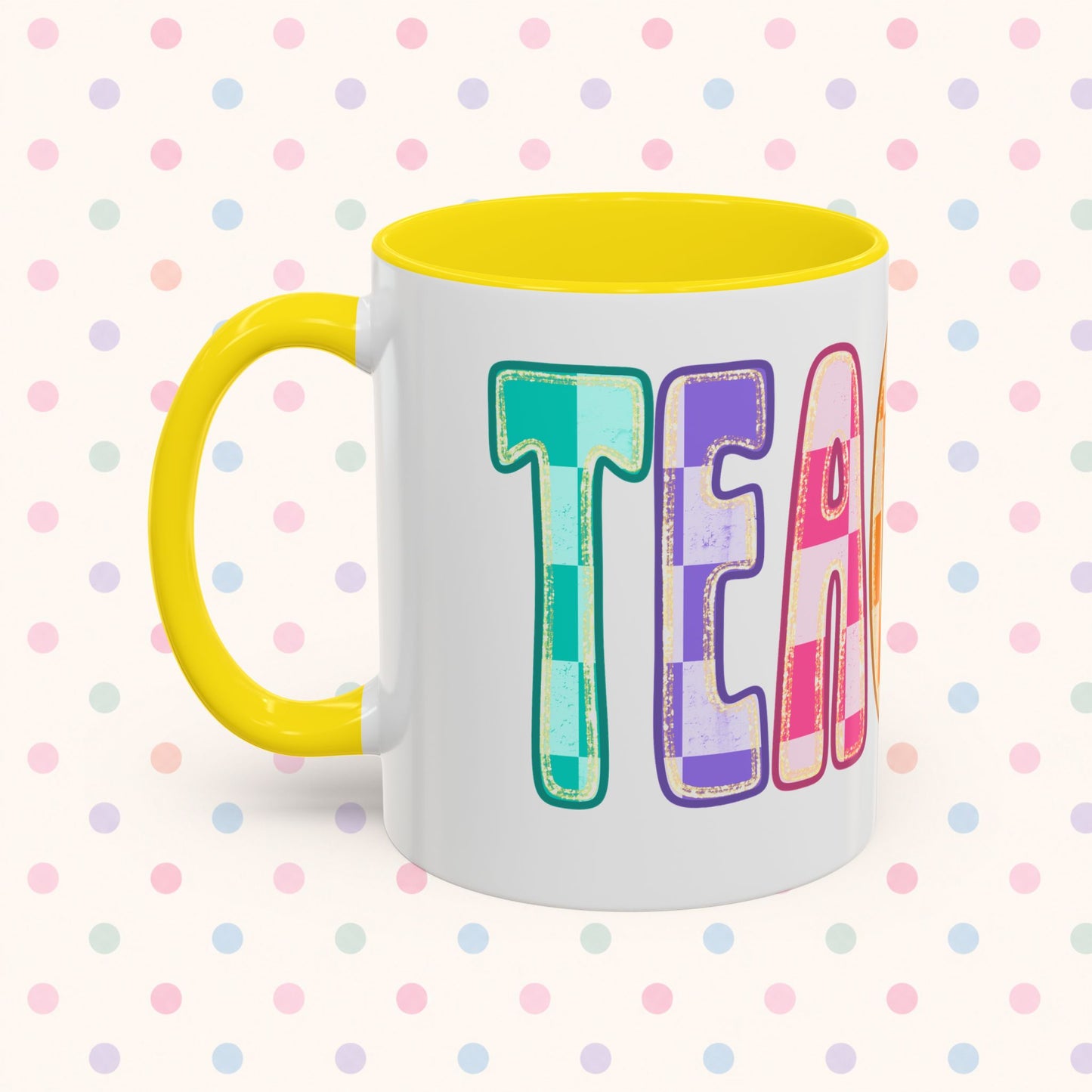 Teacher Rainbow Checker Accent Coffee Mug
