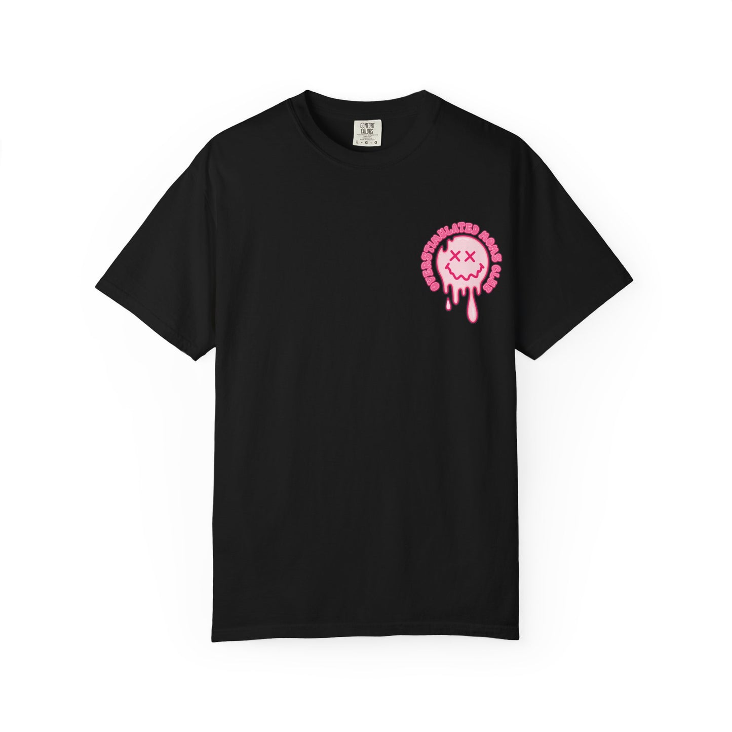 Overstimulated Moms Club T-Shirt — Pink Drip Leopard Graphic Tee