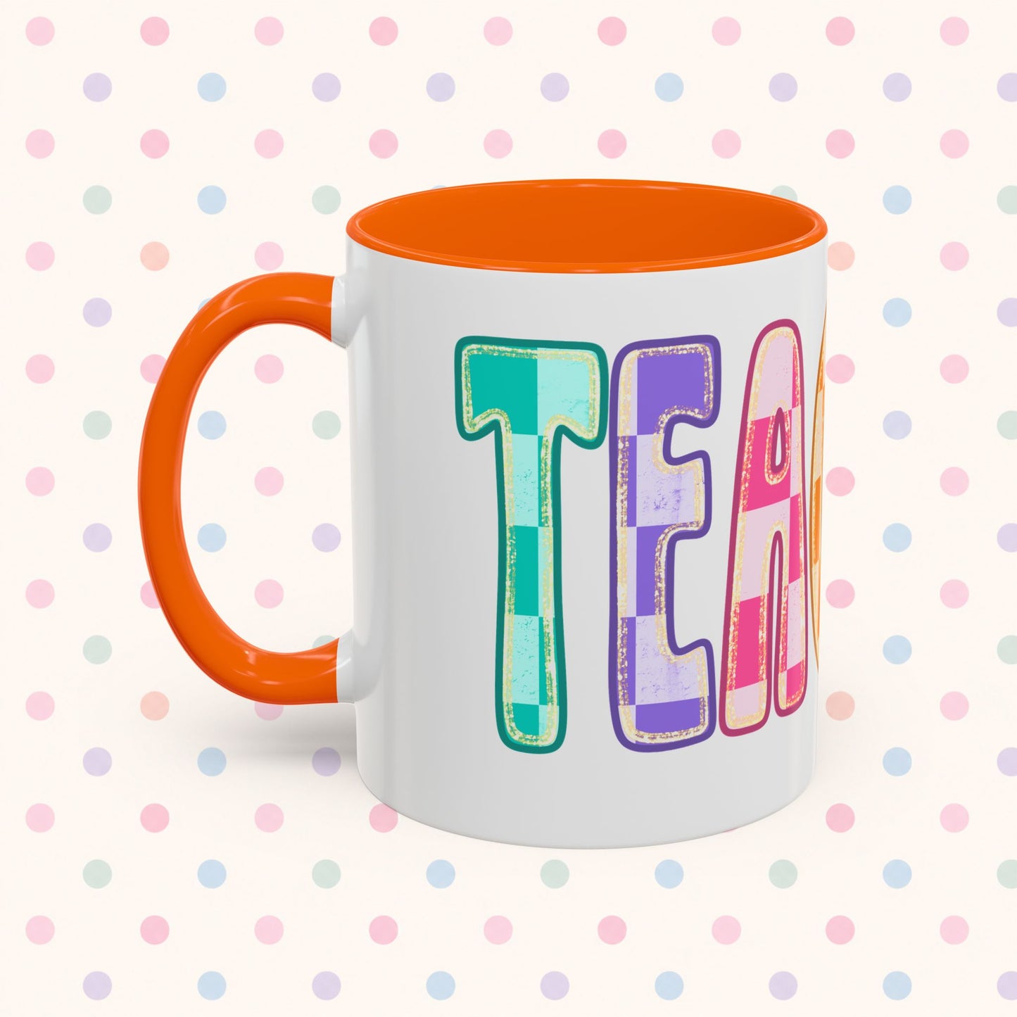 Teacher Rainbow Checker Accent Coffee Mug