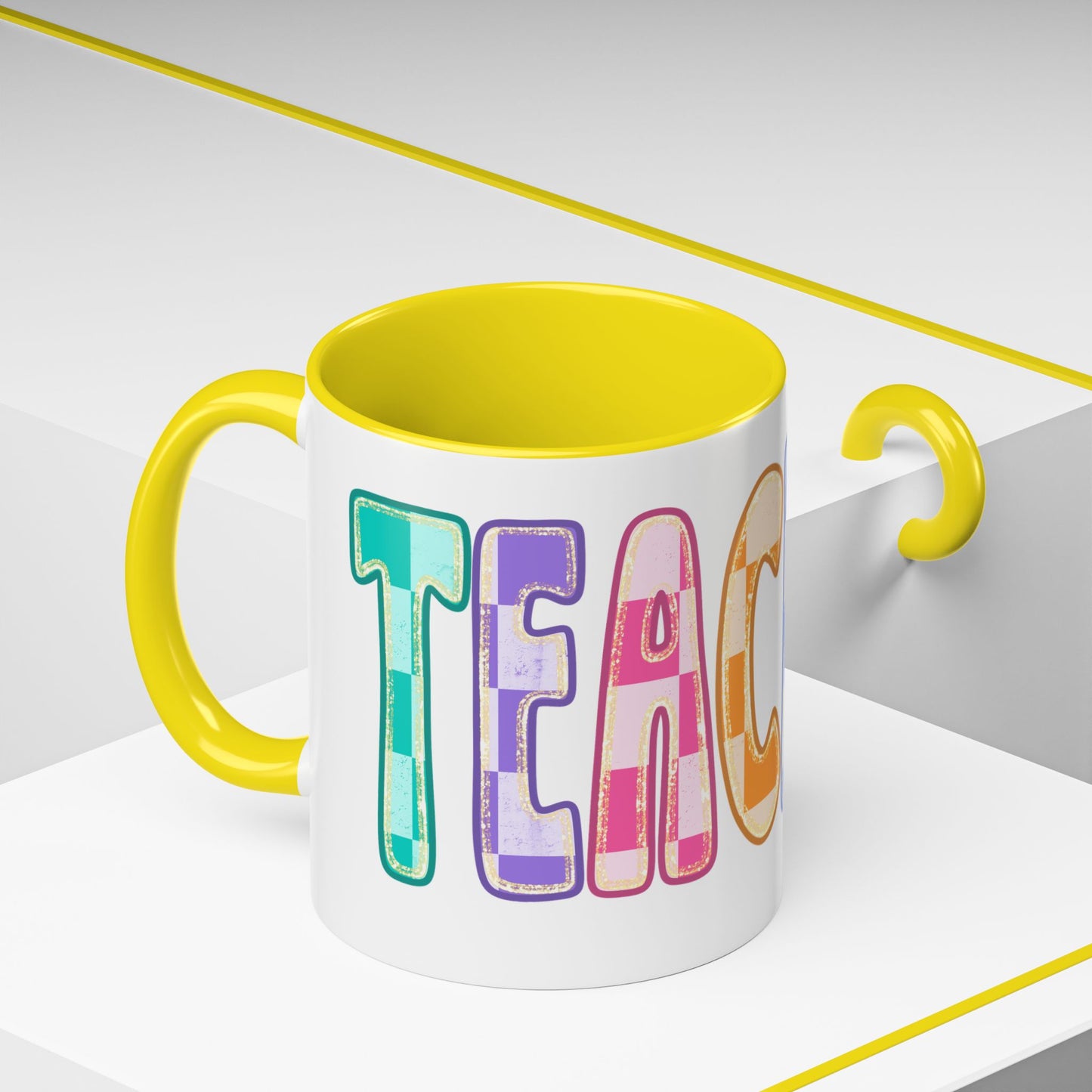 Teacher Rainbow Checker Accent Coffee Mug