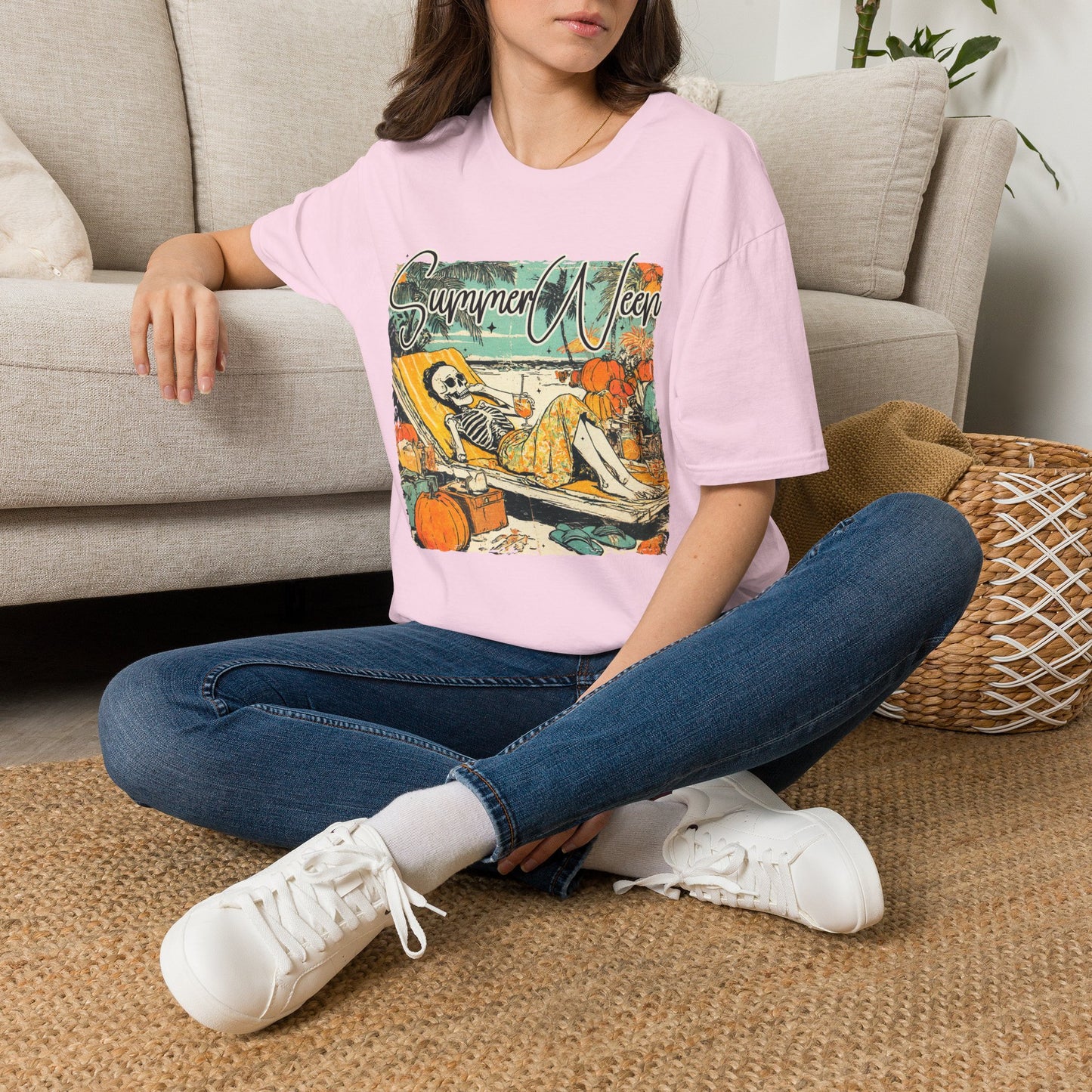 Summerween T-Shirt — Vintage Skeleton Beach Pumpkin Graphic Tee