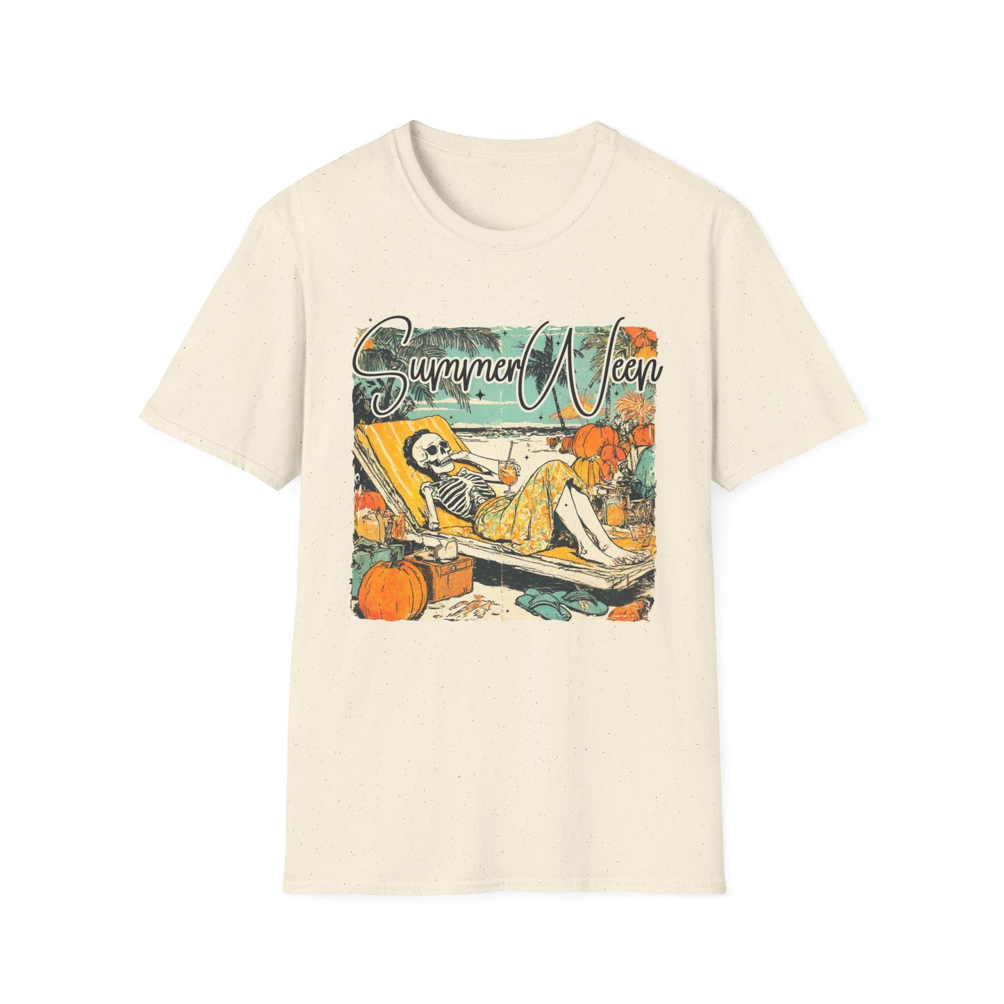 Summerween T-Shirt — Vintage Skeleton Beach Pumpkin Graphic Tee