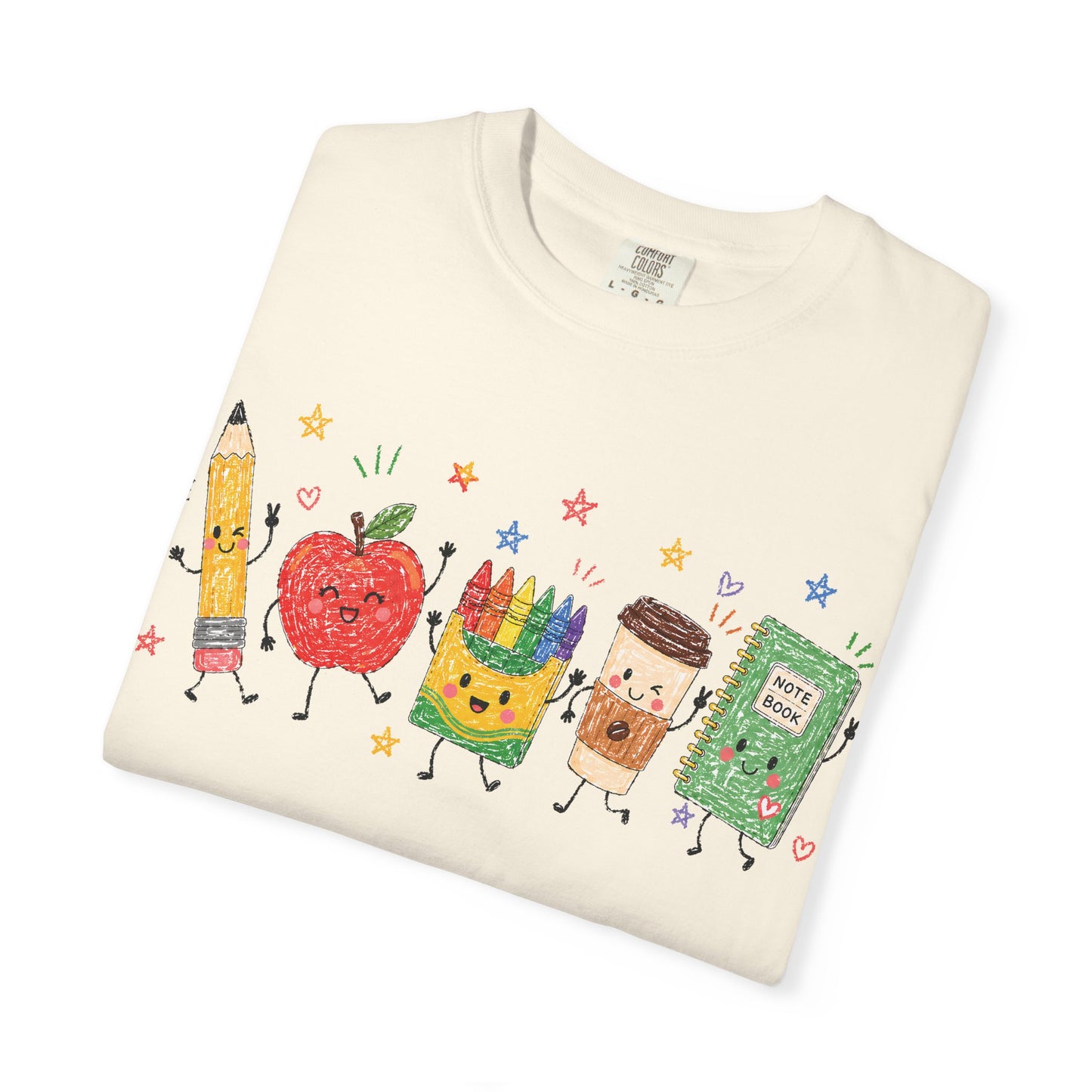 Cute Pencil, Apple & Crayon Characters Back-to-School Tee