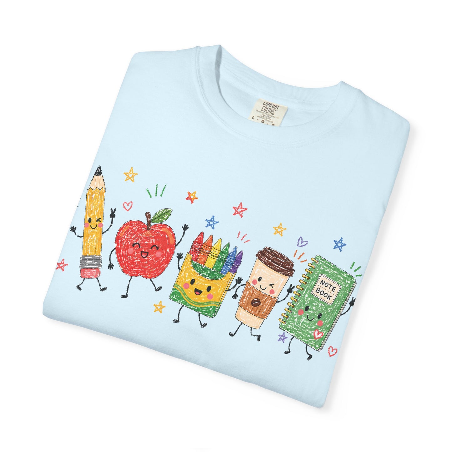 Cute Pencil, Apple & Crayon Characters Back-to-School Tee