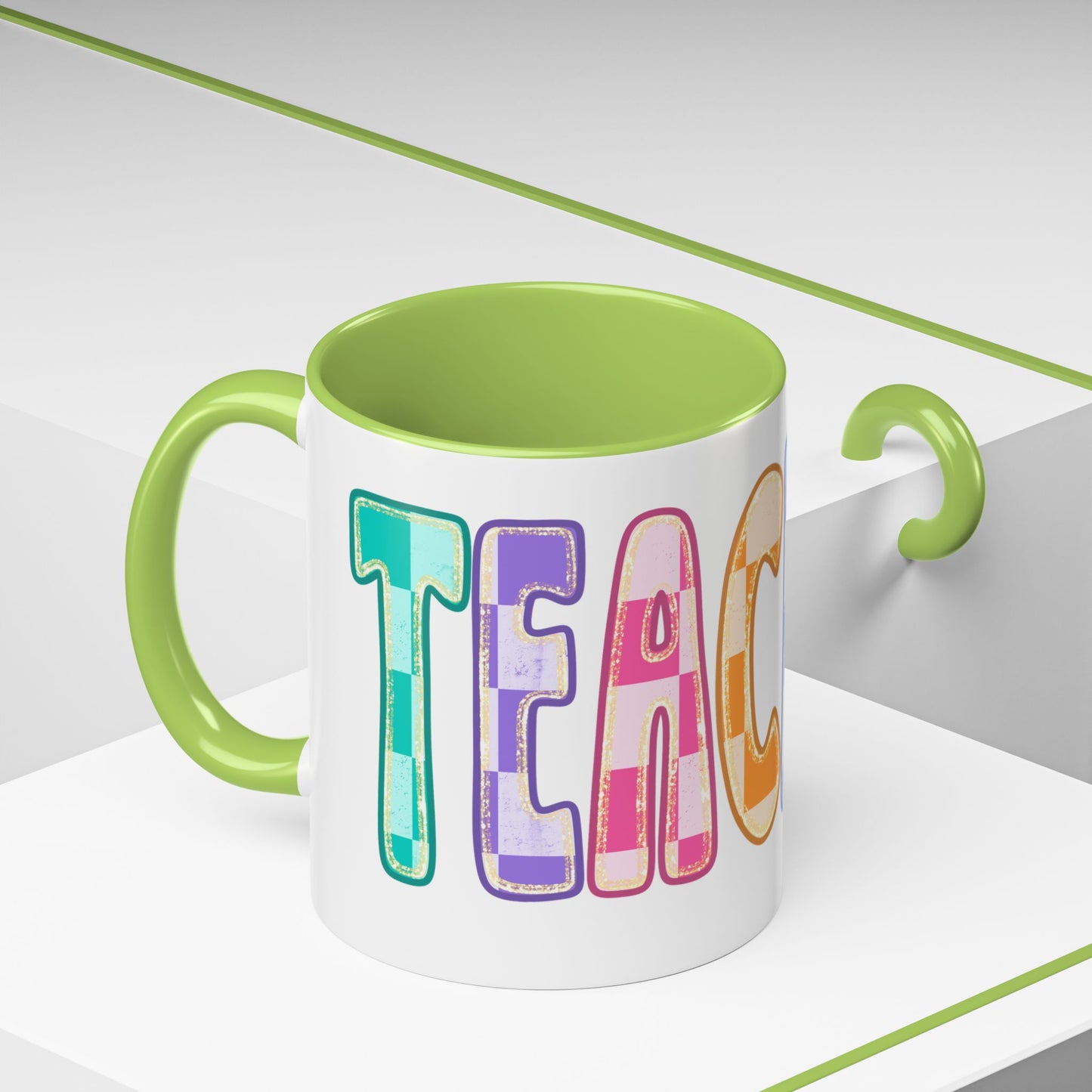 Teacher Rainbow Checker Accent Coffee Mug