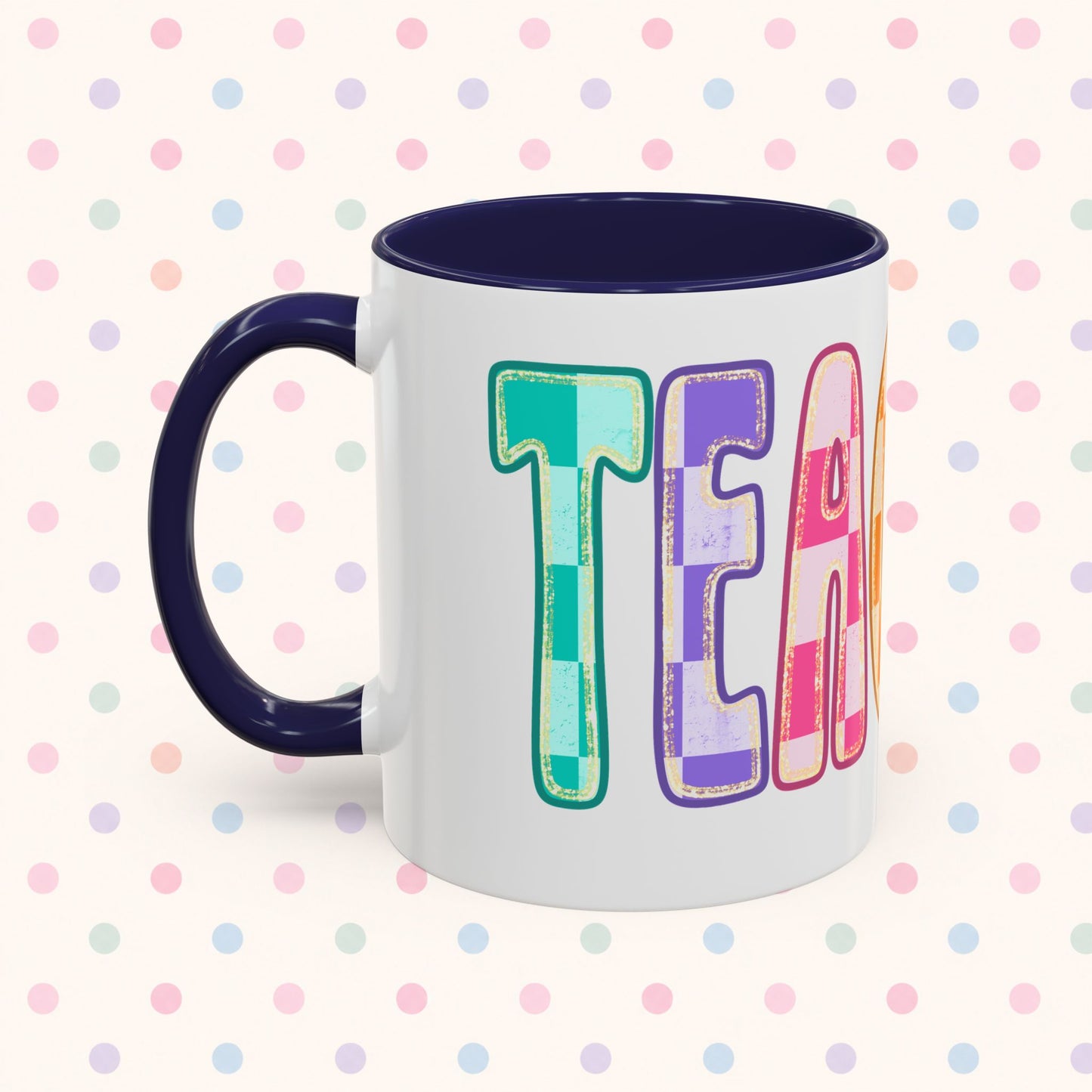 Teacher Rainbow Checker Accent Coffee Mug