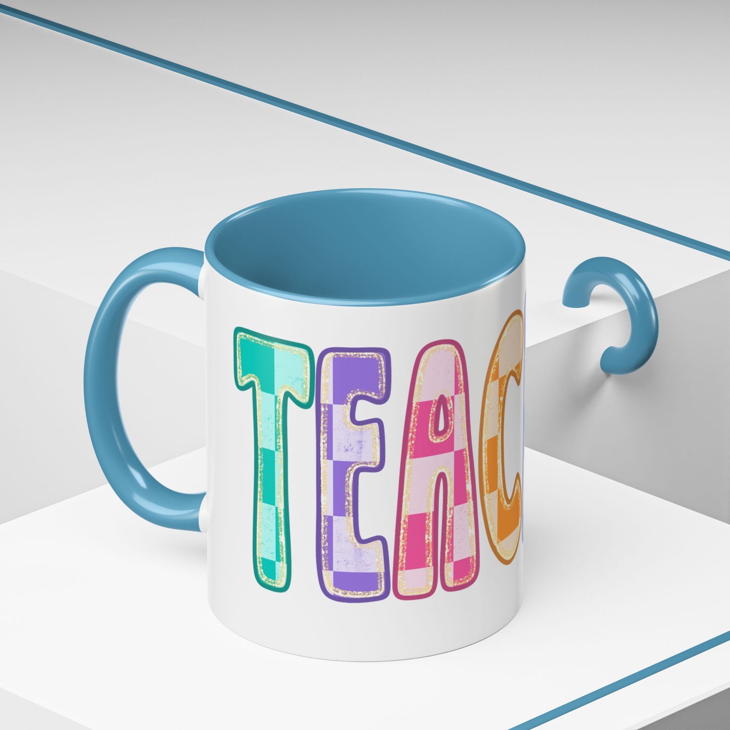 Teacher Rainbow Checker Accent Coffee Mug