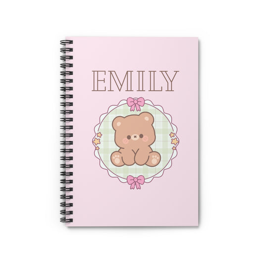 Personalized Pink Bear Spiral Notebook — Custom Name
