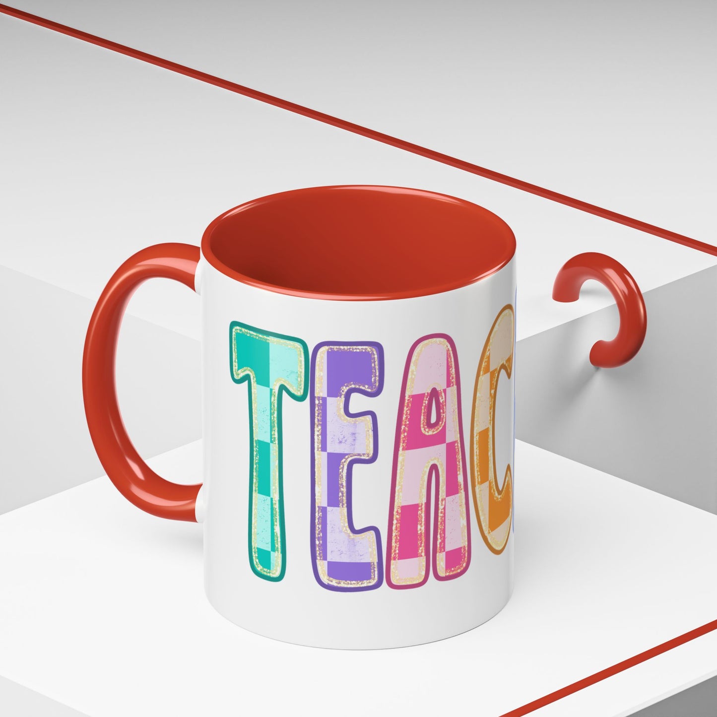 Teacher Rainbow Checker Accent Coffee Mug