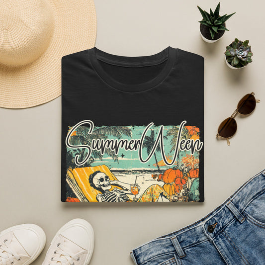 Summerween T-Shirt — Vintage Skeleton Beach Pumpkin Graphic Tee