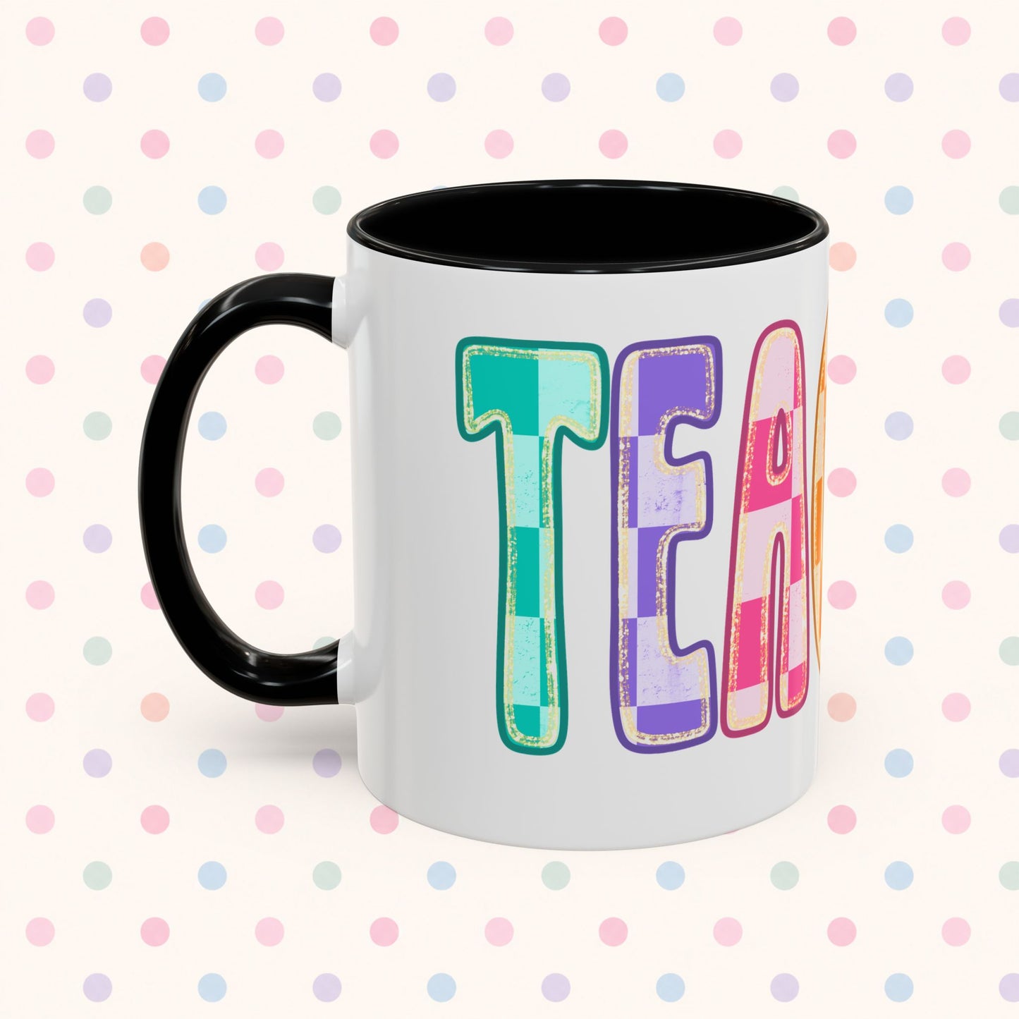 Teacher Rainbow Checker Accent Coffee Mug