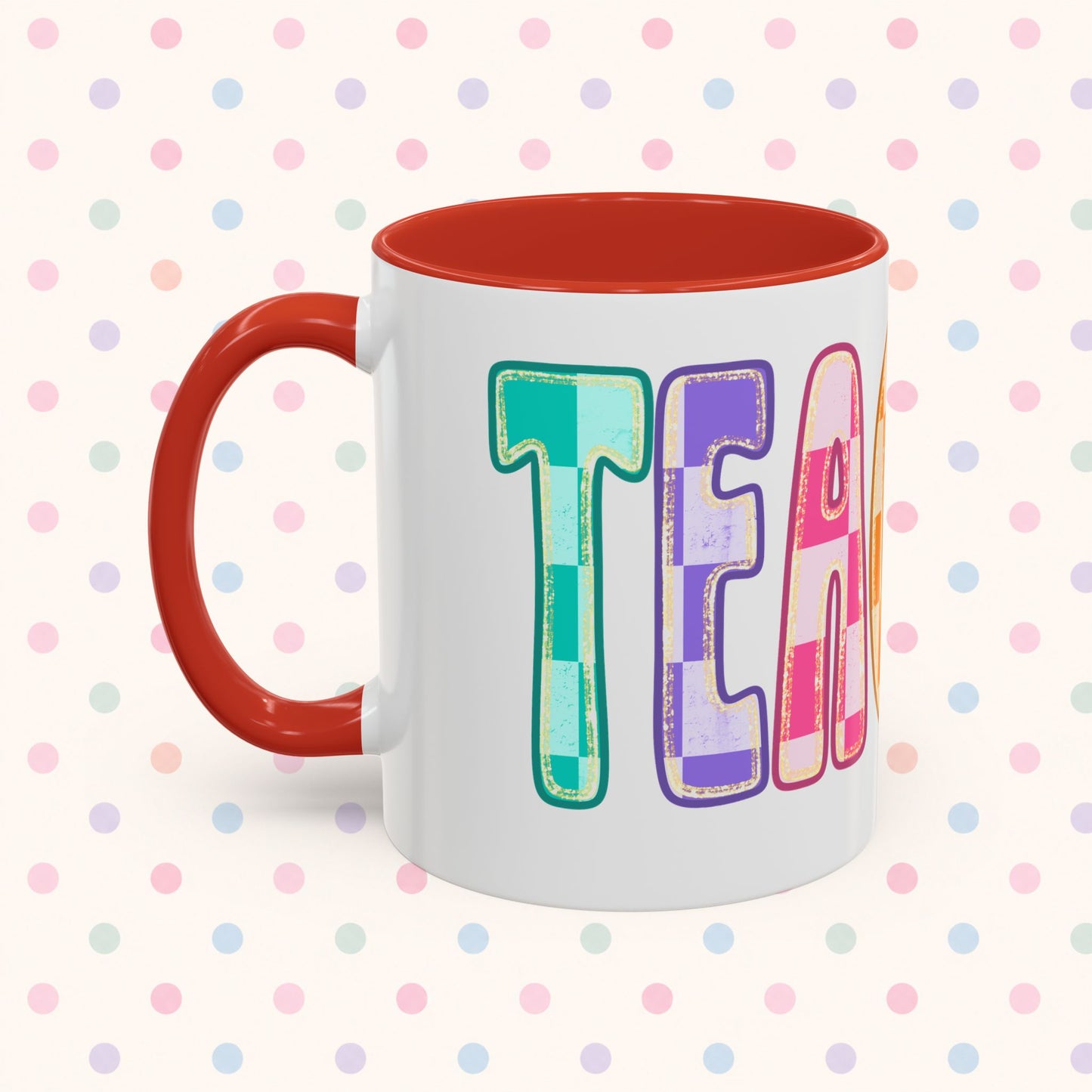 Teacher Rainbow Checker Accent Coffee Mug