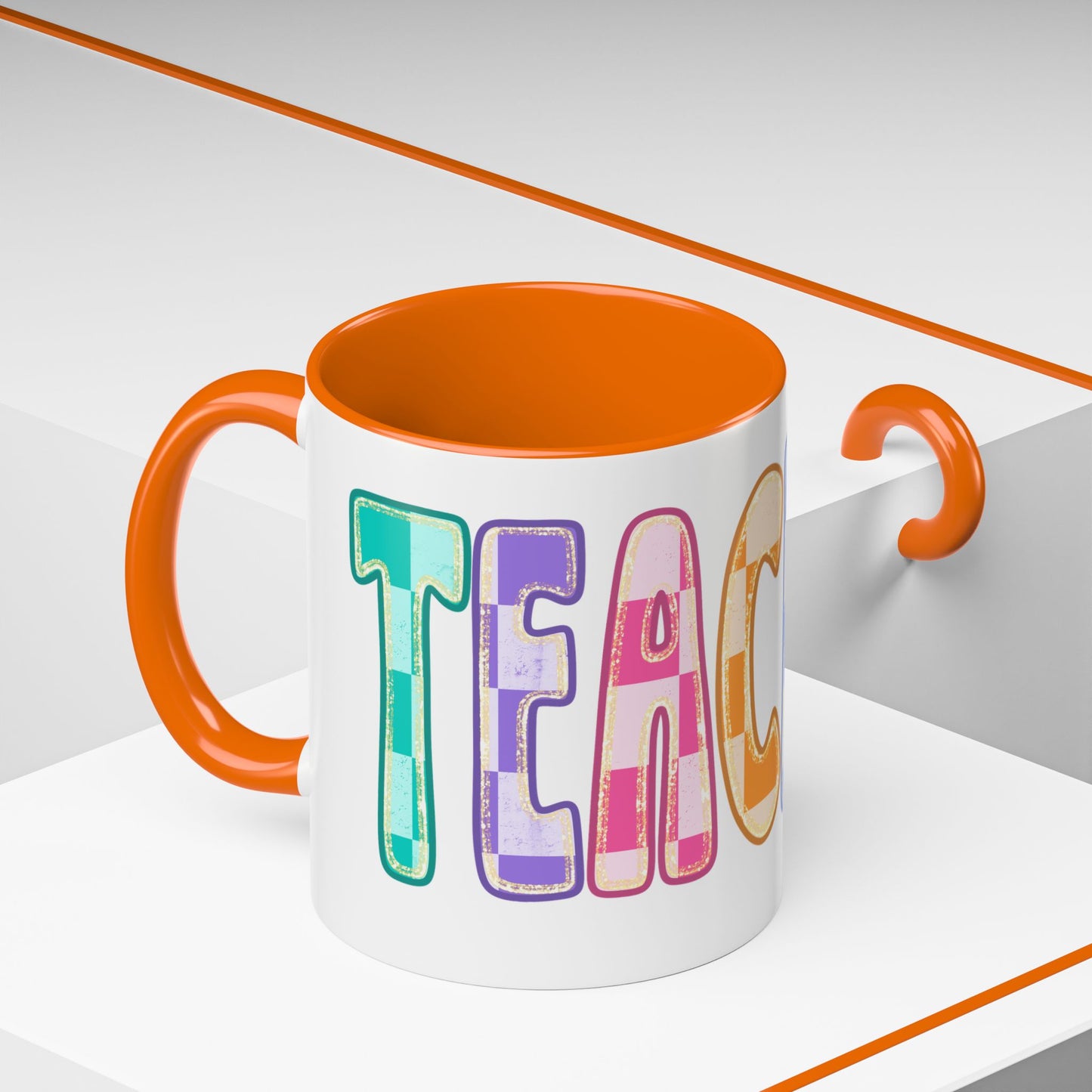 Teacher Rainbow Checker Accent Coffee Mug